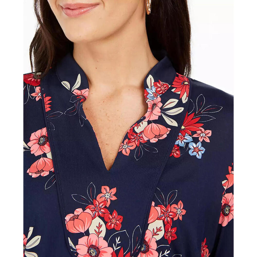 Charter Club Floral Print Split-Neckline Tunic Blue XS - Picture 3 of 3